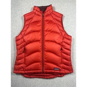 Patagonia Down Puffer Vest Women's Large Red Pockets Mock Neck Casual Full Zip